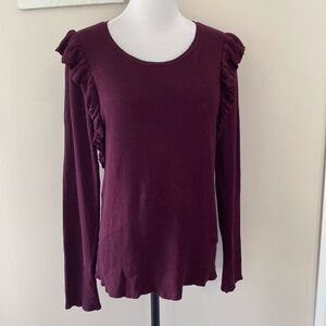 Women’s RW&CO Long Sleeved Sweater with Shoulder Frill Cranberry Size M